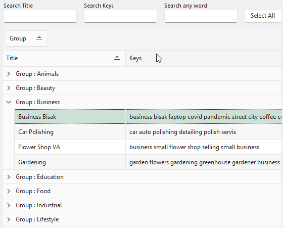 Easy Tagger media database interface showing drag-and-drop file grouping and category organization