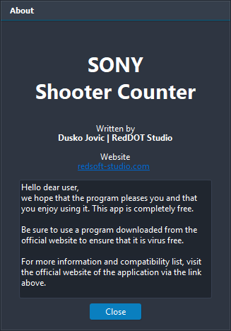 Sony Shooter Count app screenshot